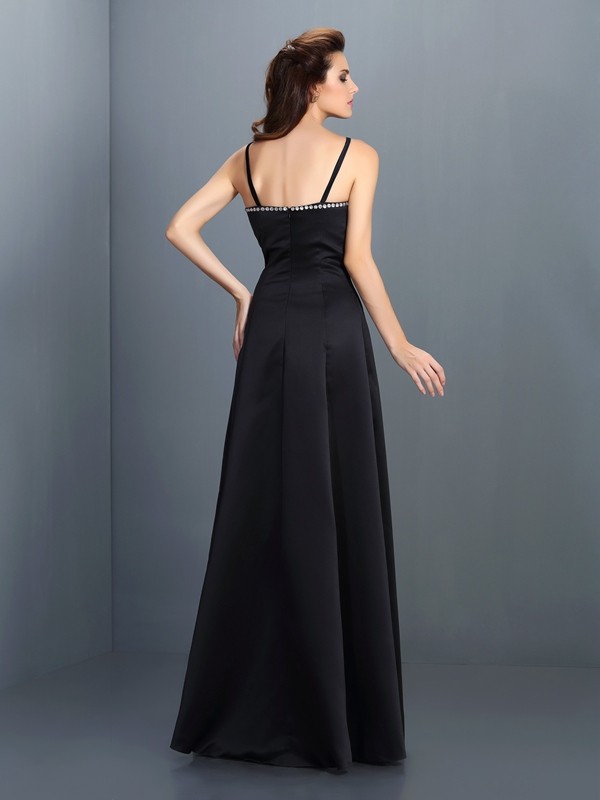 A-Line/Princess Spaghetti Straps Sleeveless Long Chiffon Dresses 4728