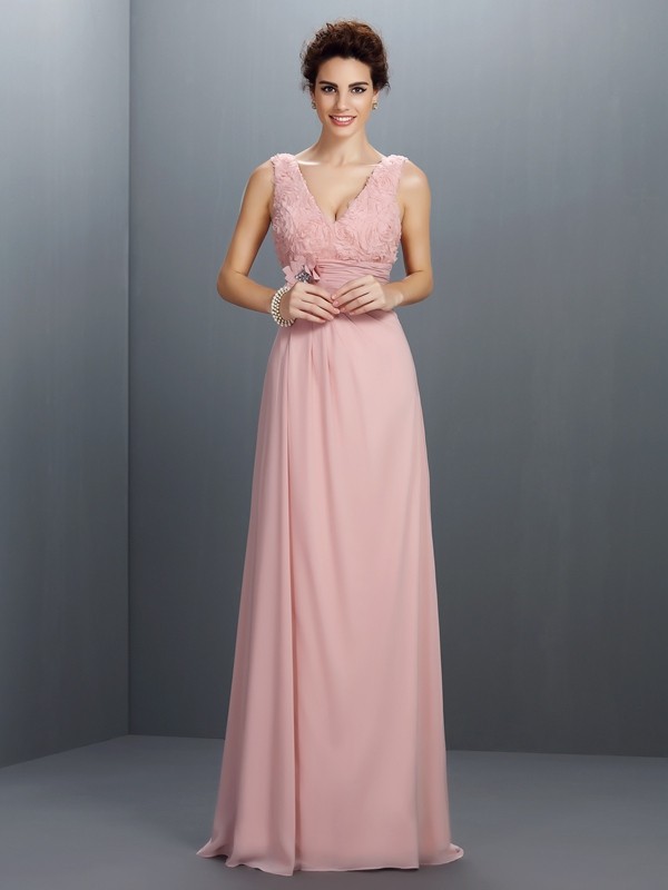 A-Line/Princess V-neck Beading Sleeveless Long Chiffon Dresses 5443