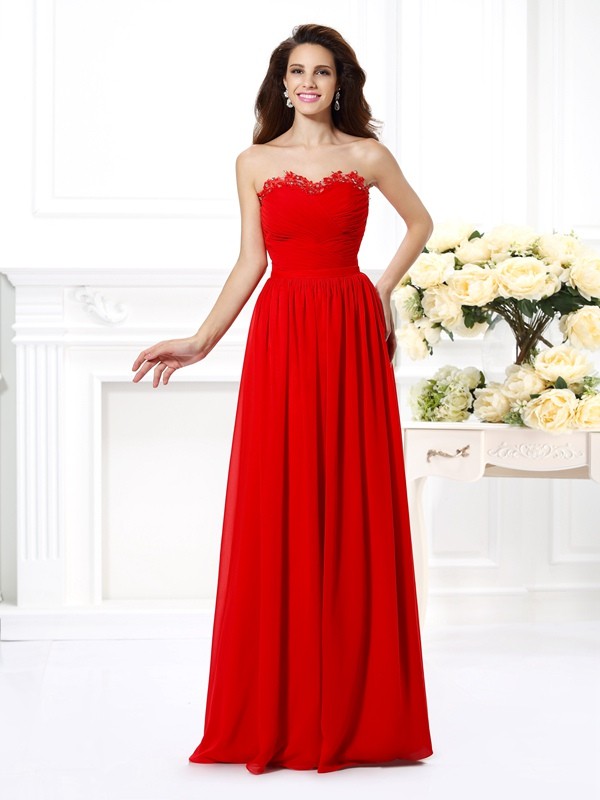 A-Line/Princess Sweetheart Beading Sleeveless Long Chiffon Dresses 4940