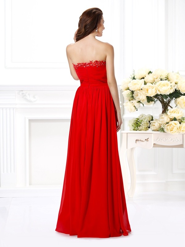 A-Line/Princess Sweetheart Beading Sleeveless Long Chiffon Dresses 4940