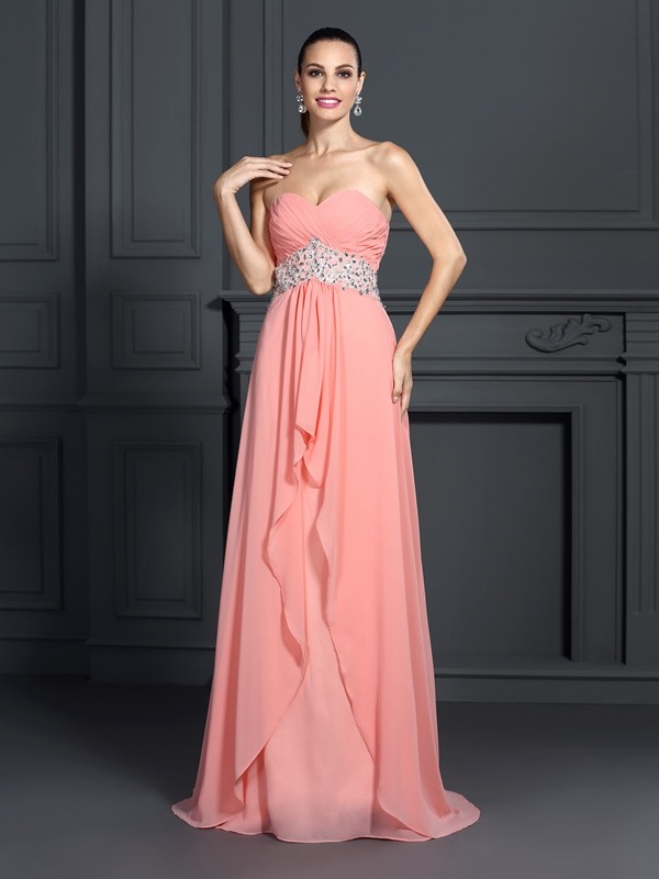 A-Line/Princess Sweetheart Ruffles Sleeveless Long Chiffon Dresses 5003