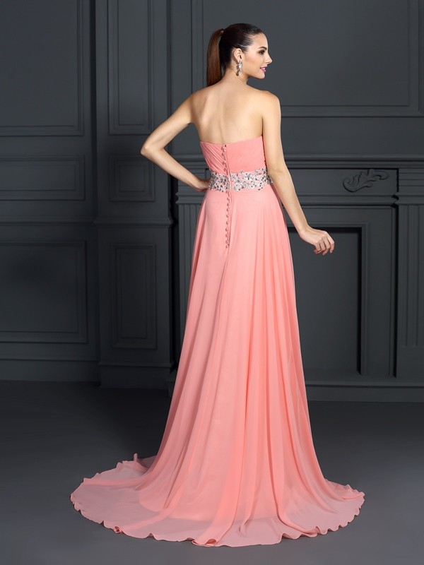 A-Line/Princess Sweetheart Ruffles Sleeveless Long Chiffon Dresses 5003