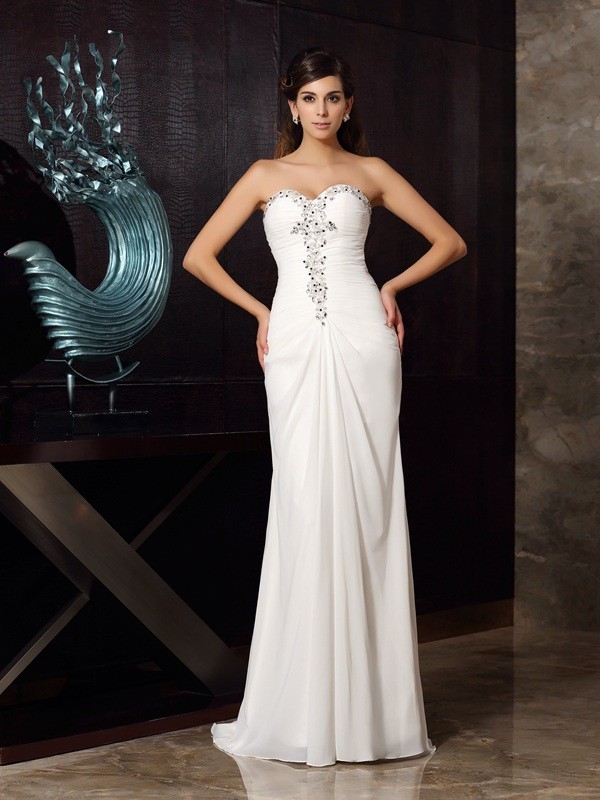 Trumpet/Mermaid Sweetheart Beading Sleeveless Long Chiffon Dresses 7476