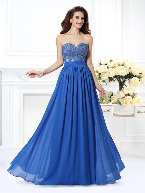 A-Line/Princess Sweetheart Applique Sleeveless Long Chiffon Dresses 4901