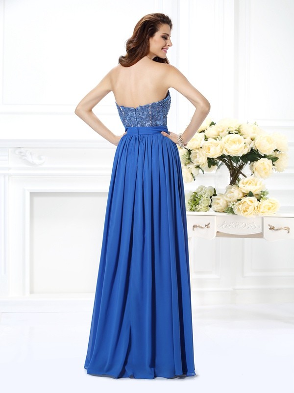 A-Line/Princess Sweetheart Applique Sleeveless Long Chiffon Dresses 4901