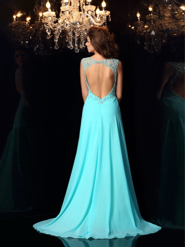 A-Line/Princess Sweetheart Beading Sleeveless Long Chiffon Dresses 4941