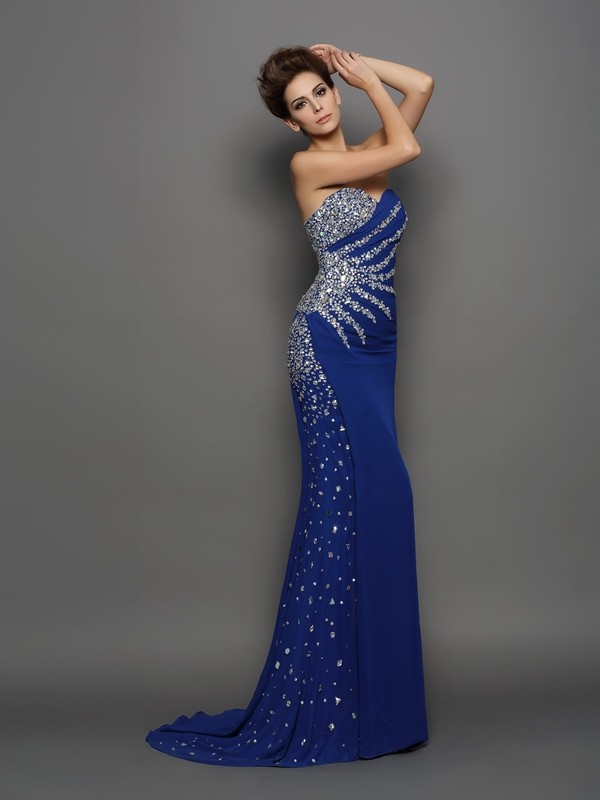 Trumpet/Mermaid Sweetheart Rhinestone Sleeveless Long Chiffon Dresses 7504