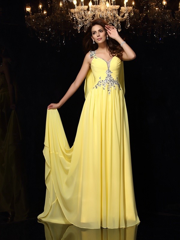 A-Line/Princess Straps Beading Sleeveless Long Chiffon Dresses 4816