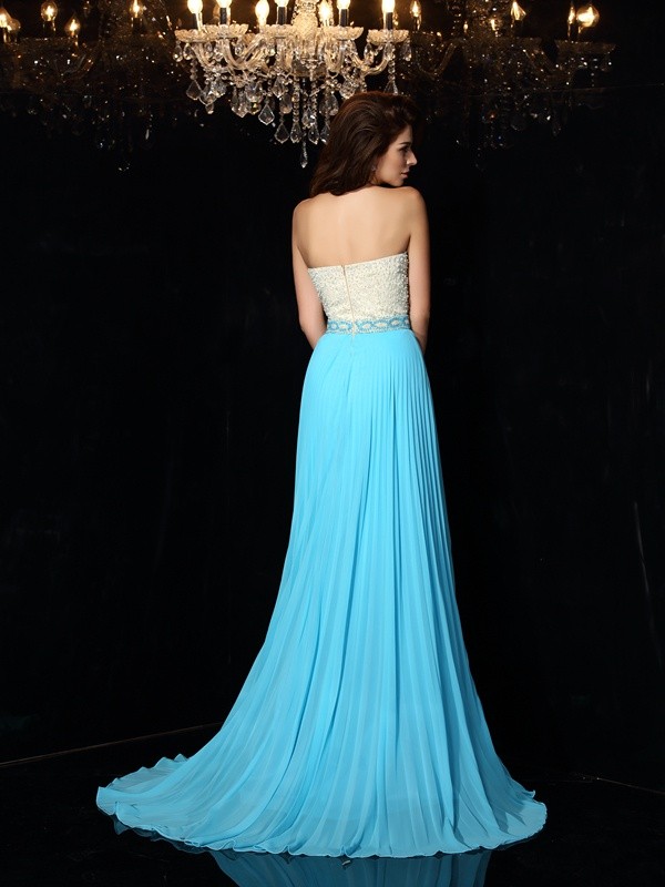 A-Line/Princess Strapless Beading Sleeveless Long Chiffon Dresses 4749