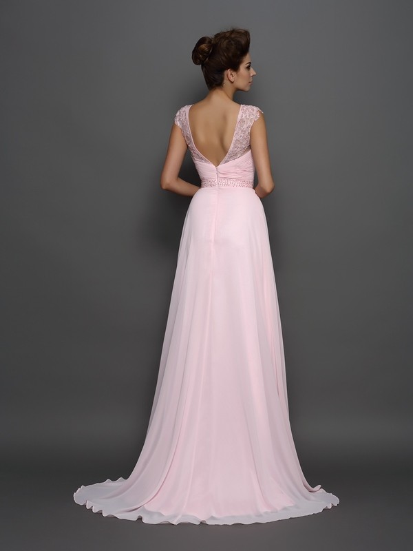 A-Line/Princess Scoop Beading Sleeveless Long Chiffon Dresses 4293