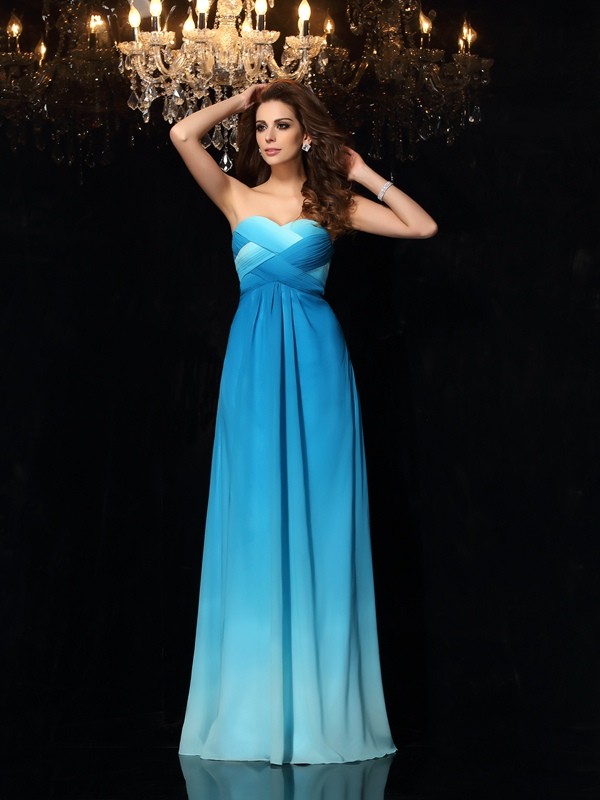 A-Line/Princess Sweetheart Ruched Sleeveless Long Chiffon Dresses 4998