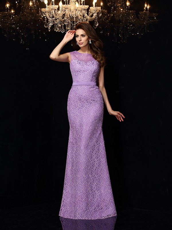 Sheath/Column Scoop Lace Sleeveless Long Dresses 6381