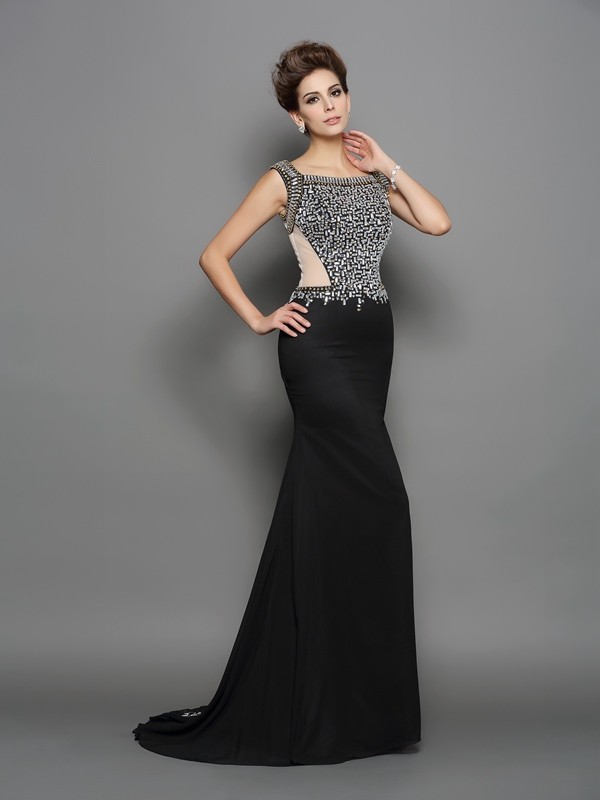 Trumpet/Mermaid Square Beading Sleeveless Long Chiffon Dresses 7404