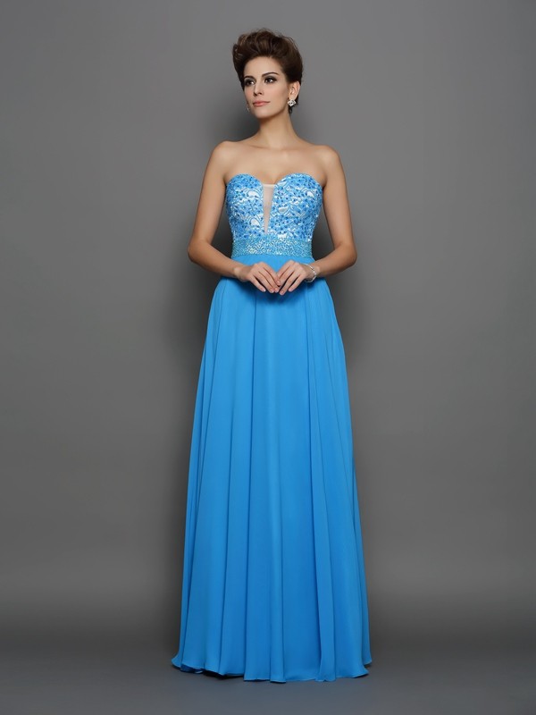 A-Line/Princess Sweetheart Applique Sleeveless Long Chiffon Dresses 4902