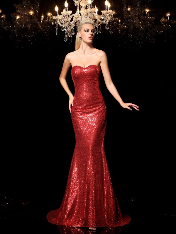 Sheath/Column Sweetheart Sequin Sleeveless Long Sequins Dresses 6790