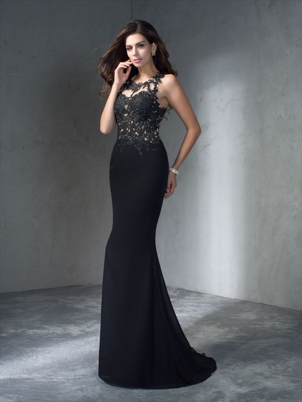 Trumpet/Mermaid Scoop Sleeveless Long Applique Chiffon Dresses 7277