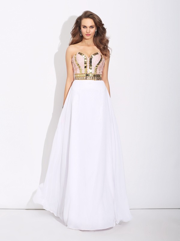 A-Line/Princess Sweetheart Beading Sleeveless Long Chiffon Dresses 4945