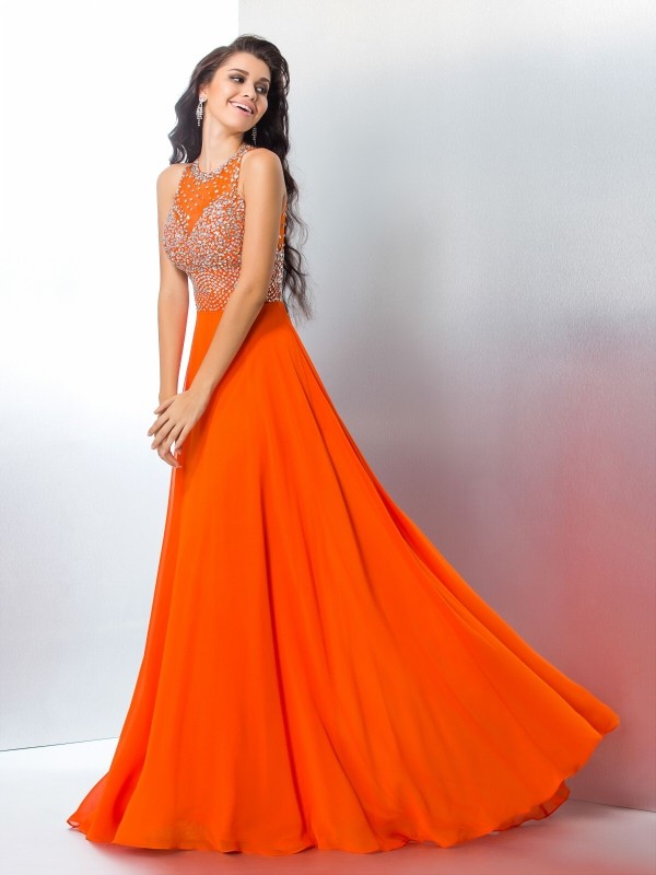 Trumpet/Mermaid Scoop Beading Sleeveless Long Chiffon Dresses 7255