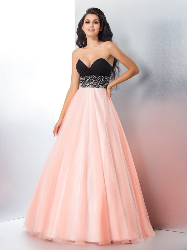 Ball Gown Sweetheart Beading Sleeveless Long Satin Quinceanera Dresses 5752