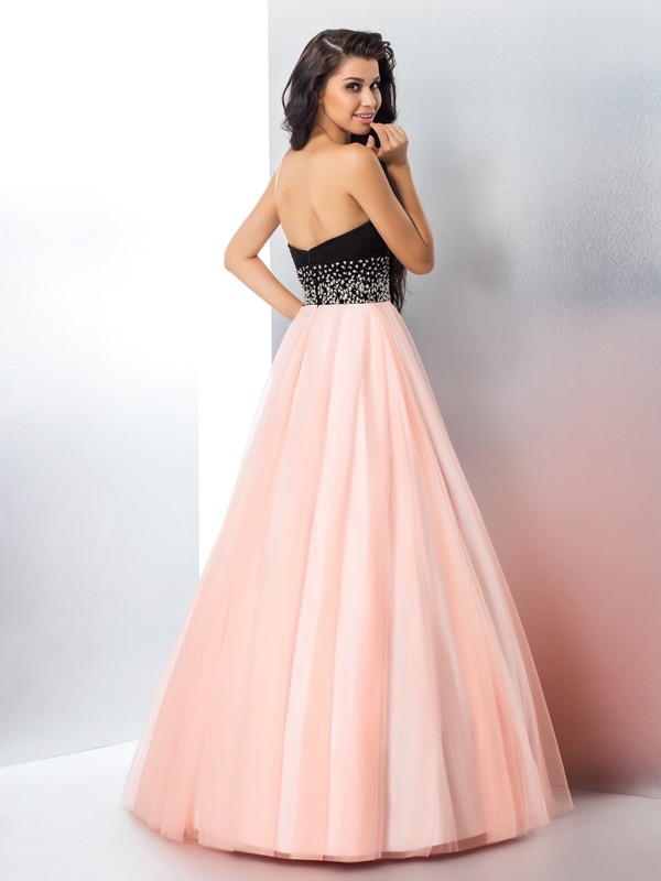 Ball Gown Sweetheart Beading Sleeveless Long Satin Quinceanera Dresses 5752