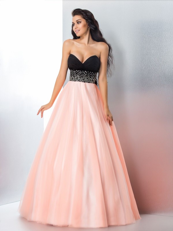 Ball Gown Sweetheart Beading Sleeveless Long Satin Quinceanera Dresses 5752