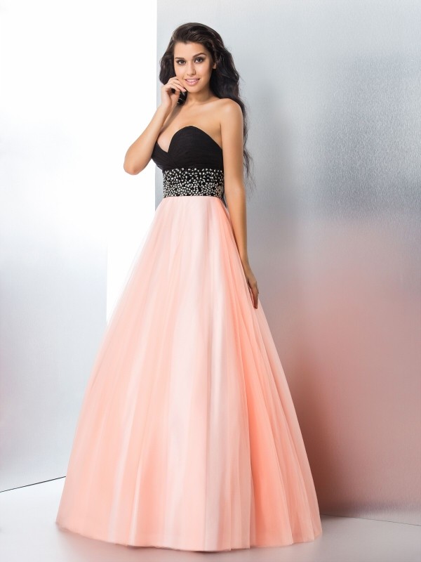 Ball Gown Sweetheart Beading Sleeveless Long Satin Quinceanera Dresses 5752