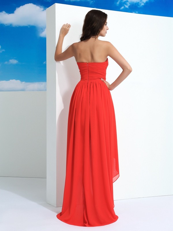 A-Line/Princess Sweetheart Pleats Sleeveless High Low Chiffon Dresses 4983