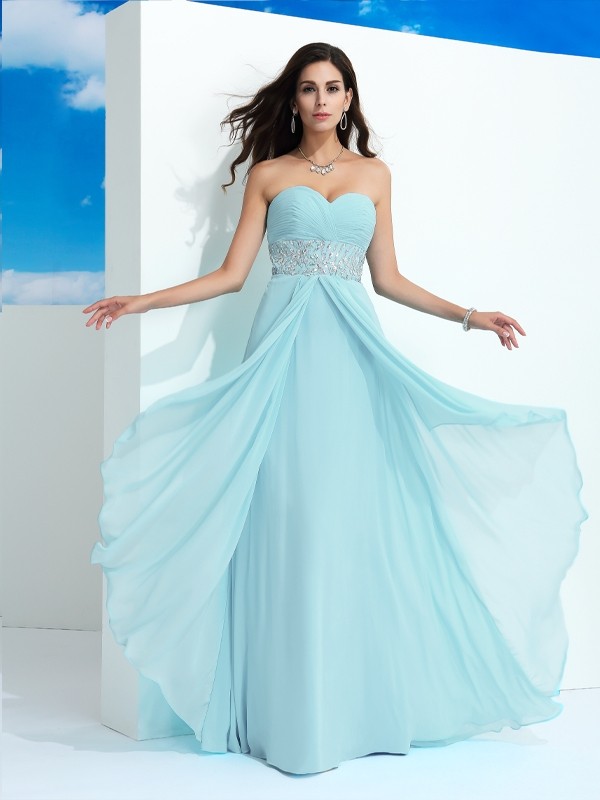 A-Line/Princess Sweetheart Beading Sleeveless Long Chiffon Dresses 4946