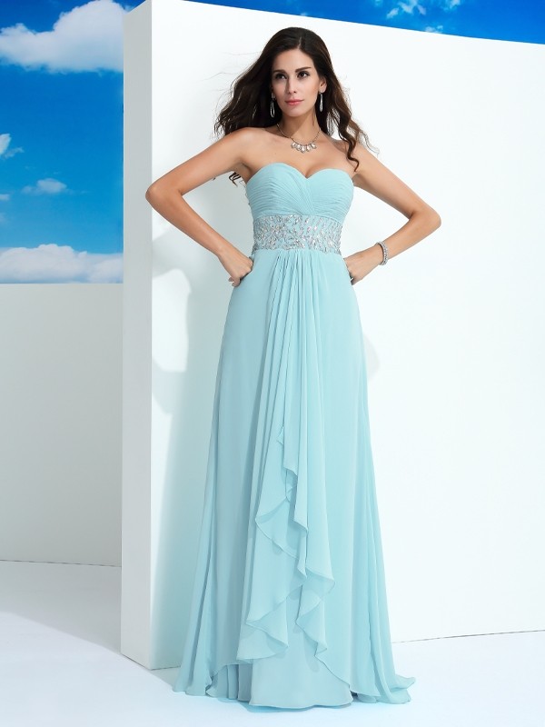 A-Line/Princess Sweetheart Beading Sleeveless Long Chiffon Dresses 4946