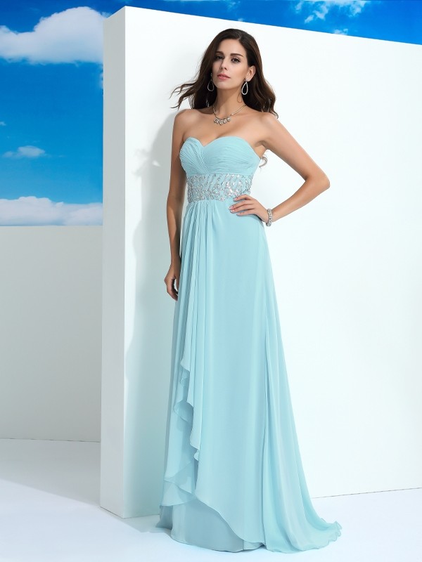 A-Line/Princess Sweetheart Beading Sleeveless Long Chiffon Dresses 4946