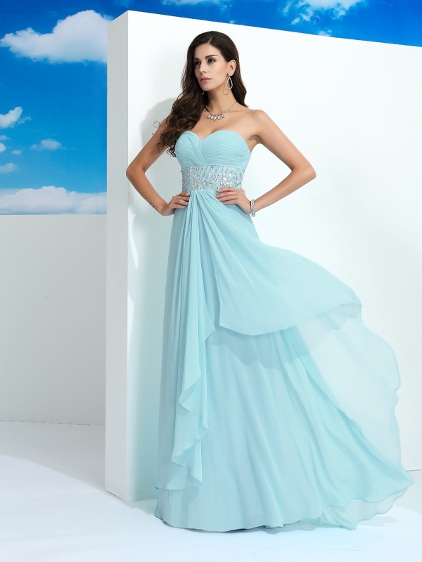 A-Line/Princess Sweetheart Beading Sleeveless Long Chiffon Dresses 4946