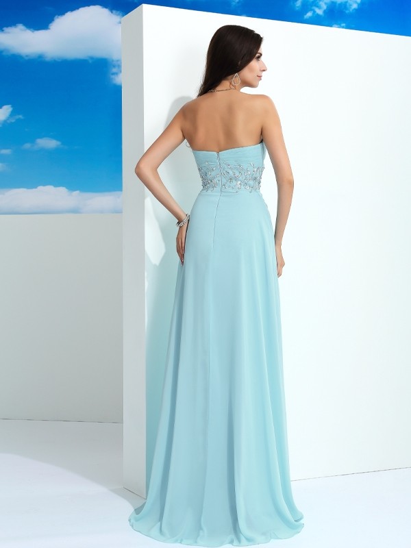 A-Line/Princess Sweetheart Beading Sleeveless Long Chiffon Dresses 4946