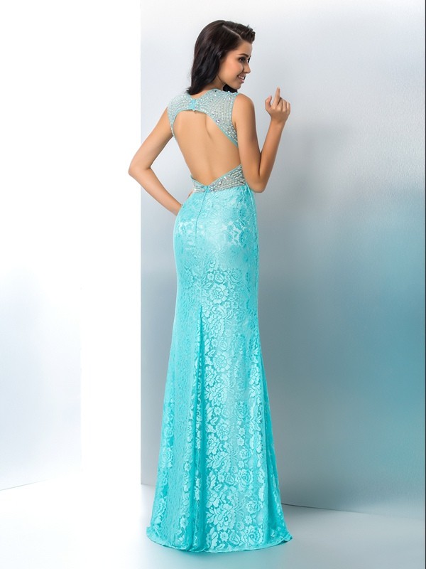 Trumpet/Mermaid Sweetheart Beading Sleeveless Long Lace Dresses 7484