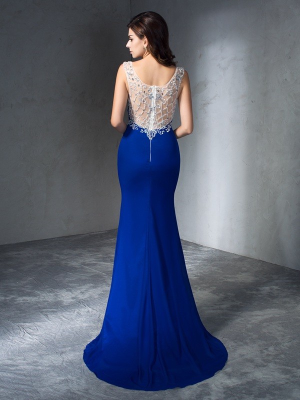 Trumpet/Mermaid Scoop Beading Sleeveless Long Chiffon Dresses 7256