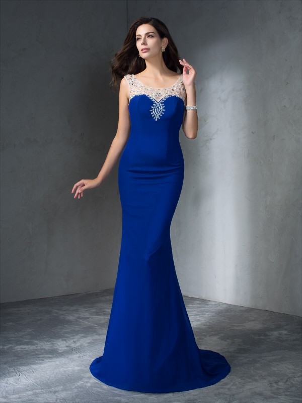 Trumpet/Mermaid Scoop Beading Sleeveless Long Chiffon Dresses 7256