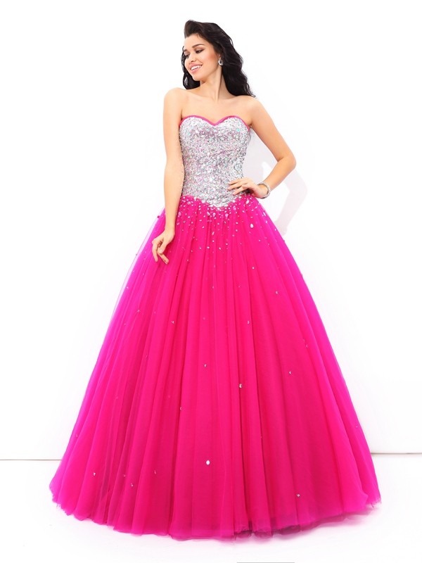 Ball Gown Beading Sweetheart Sleeveless Long Satin Quinceanera Dresses 5621