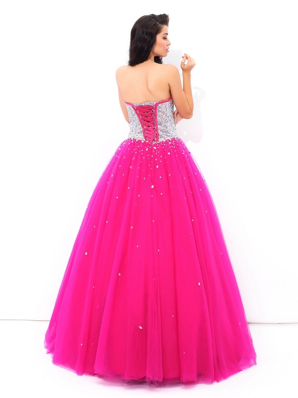 Ball Gown Beading Sweetheart Sleeveless Long Satin Quinceanera Dresses 5621