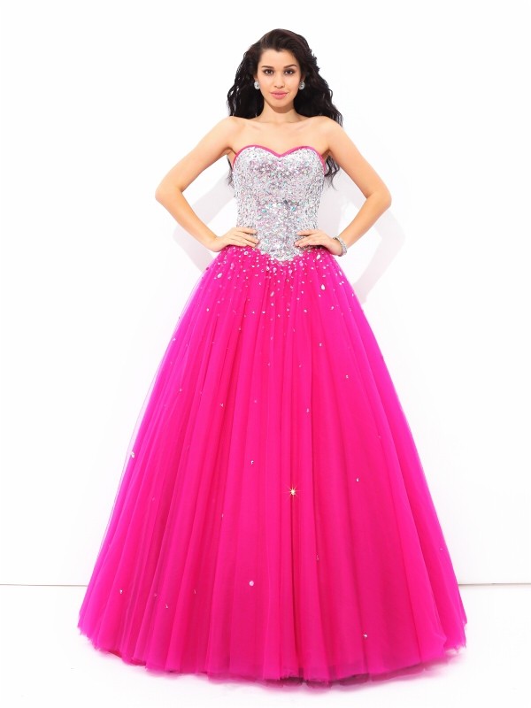 Ball Gown Beading Sweetheart Sleeveless Long Satin Quinceanera Dresses 5621