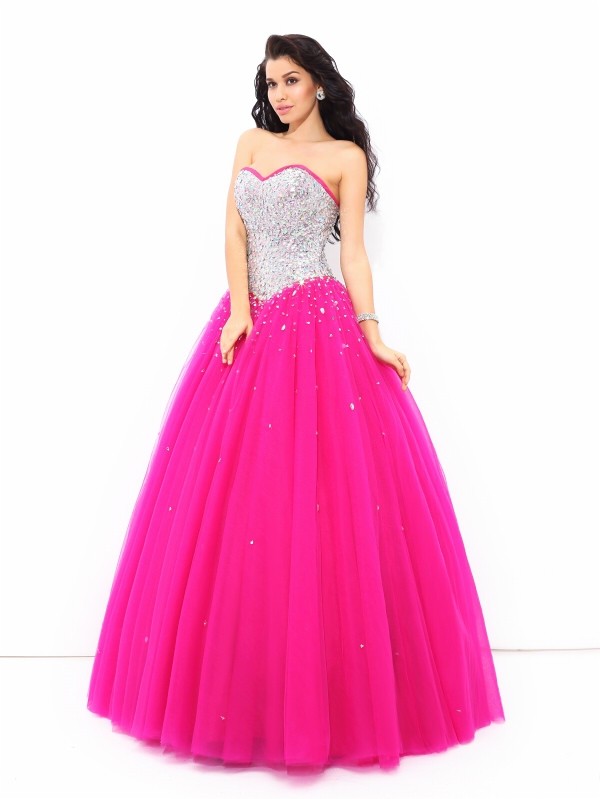 Ball Gown Beading Sweetheart Sleeveless Long Satin Quinceanera Dresses 5621