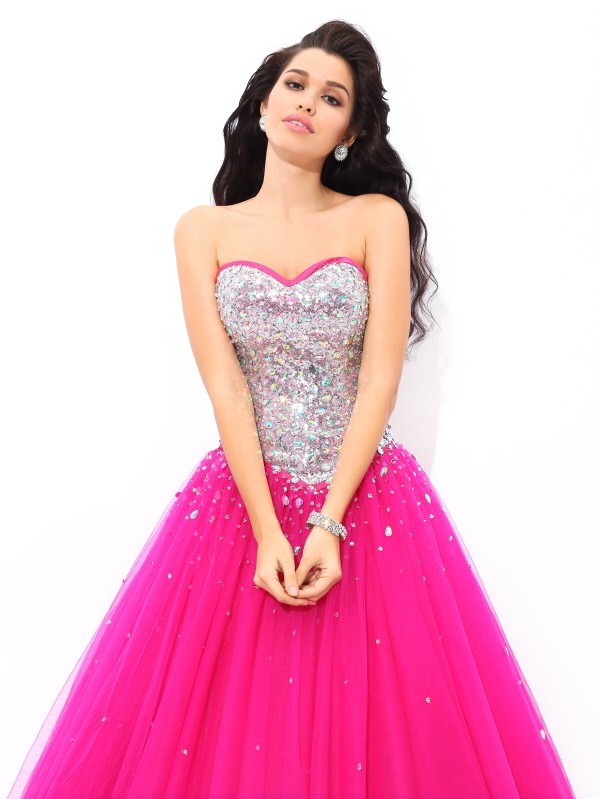 Ball Gown Beading Sweetheart Sleeveless Long Satin Quinceanera Dresses 5621