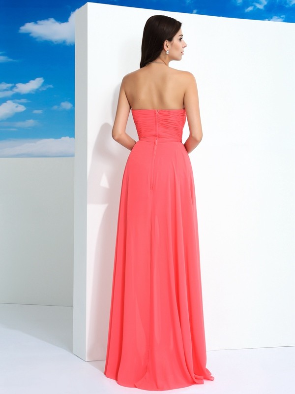 Sheath/Column Sweetheart Pleats Sleeveless Long Chiffon Dresses 6785