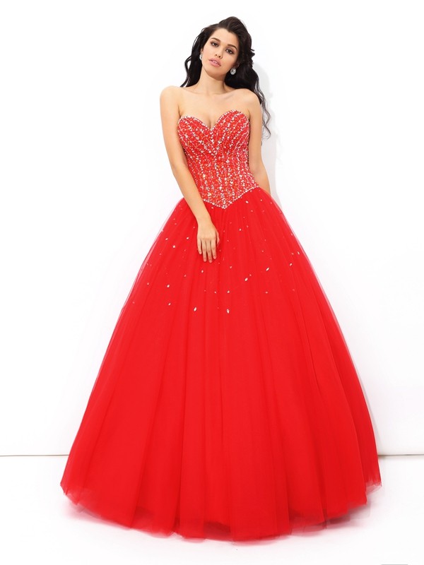 Ball Gown Sweetheart Beading Sleeveless Long Net Quinceanera Dresses 5749