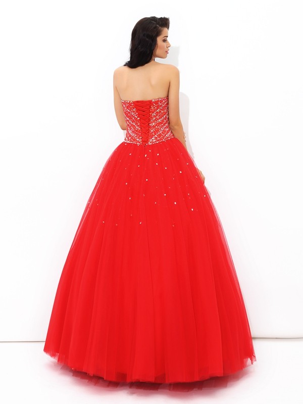 Ball Gown Sweetheart Beading Sleeveless Long Net Quinceanera Dresses 5749