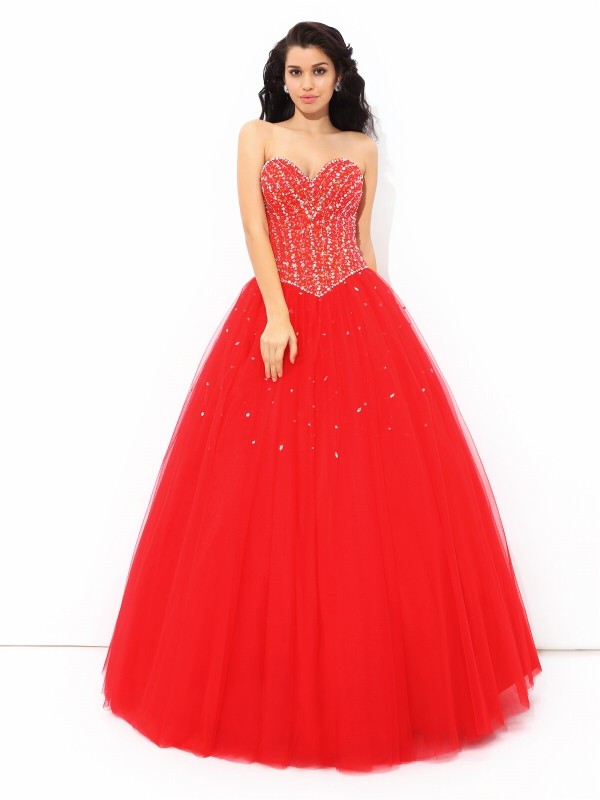 Ball Gown Sweetheart Beading Sleeveless Long Net Quinceanera Dresses 5749