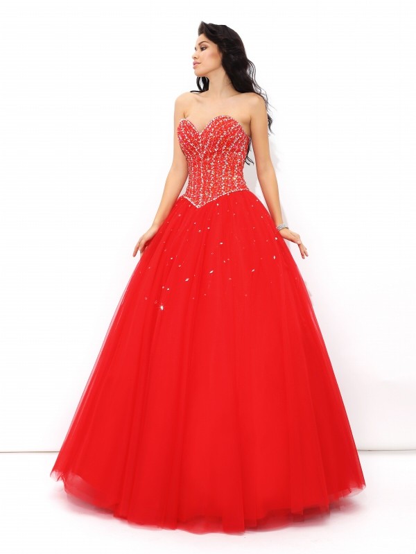 Ball Gown Sweetheart Beading Sleeveless Long Net Quinceanera Dresses 5749