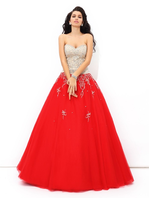 Ball Gown Sweetheart Beading Sleeveless Long Satin Quinceanera Dresses 5753