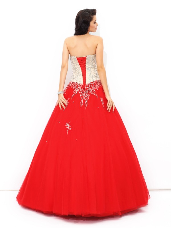 Ball Gown Sweetheart Beading Sleeveless Long Satin Quinceanera Dresses 5753