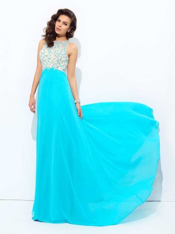 A-line/Princess Scoop Beading Sleeveless Long Chiffon Dresses 4300