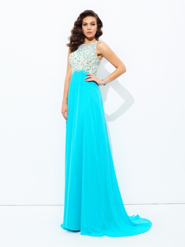 A-line/Princess Scoop Beading Sleeveless Long Chiffon Dresses 4300