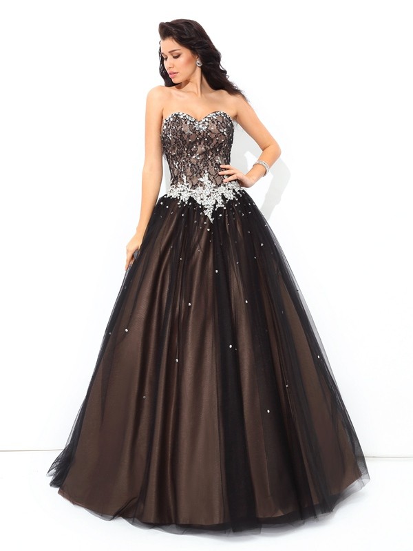 Ball Gown Sweetheart Beading Sleeveless Long Net Quinceanera Dresses 5750